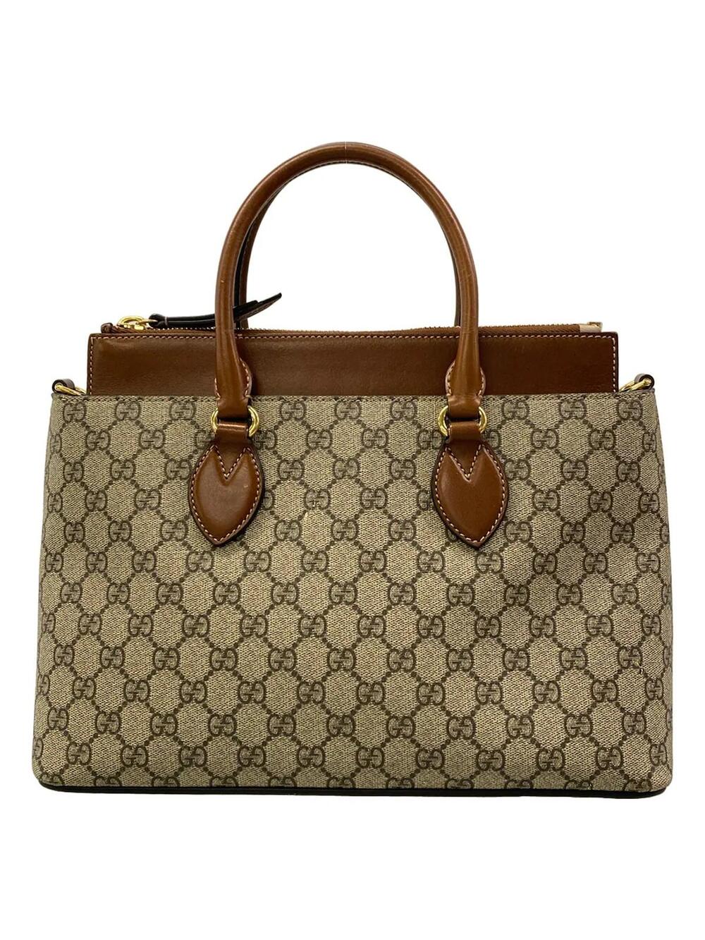Gucci Beige Brown Pvc Leather Handbag #373541G10B